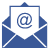 Symbol für Email in Form eines Briefumschlags mit einem rausschauenden Zettel auf dem ein @-Zeichen abgebildet ist.