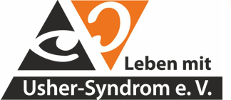 Die Kachel zeigt oben einen orangen Balken, auf dem in weißer Schrift „Unsere Mitgliederverbände“ hervorgehoben ist. Darunter ist das Logo des Vereins „Leben mit Usher-Syndrom e. V. in Schwarz und Orange abgebildet und die Webseite vermerkt (www.leben-mit-usher.de). Am unteren Bildrand steht links das Logo der LAG Selbsthilfe NRW in Blau- und Orange-Tönen sowie der Claim „Gemeinsam stärker“ in weißer Schrift auf einer orangefarbenen Sprechblase.