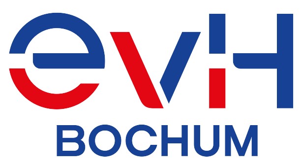 Das Logo zeigt auf weißem Hintergrund die Buchstaben e, v und H, bei denen sich blaue und rote Linien abwechseln. Etwas kleiner darunter und komplett in Blau steht als Zusatz: BOCHUM