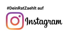 Text: Dein Rat zählt auf Instagram. Abgebildet ist zudem das Instagram Logo mit einem Kamera-Icon.