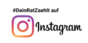 Text: Dein Rat zählt auf Instagram. Abgebildet ist zudem das Instagram Logo mit einem Kamera-Icon.